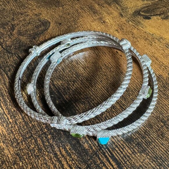 Judith Ripka Sterling Silver Roped Bangle Bracelets Gemstones Turquoise Peridot - Picture 5 of 8